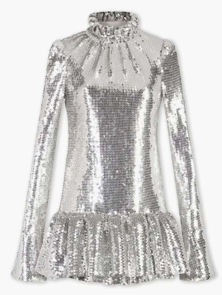 Silver Sequin Ruffle Princess Dress