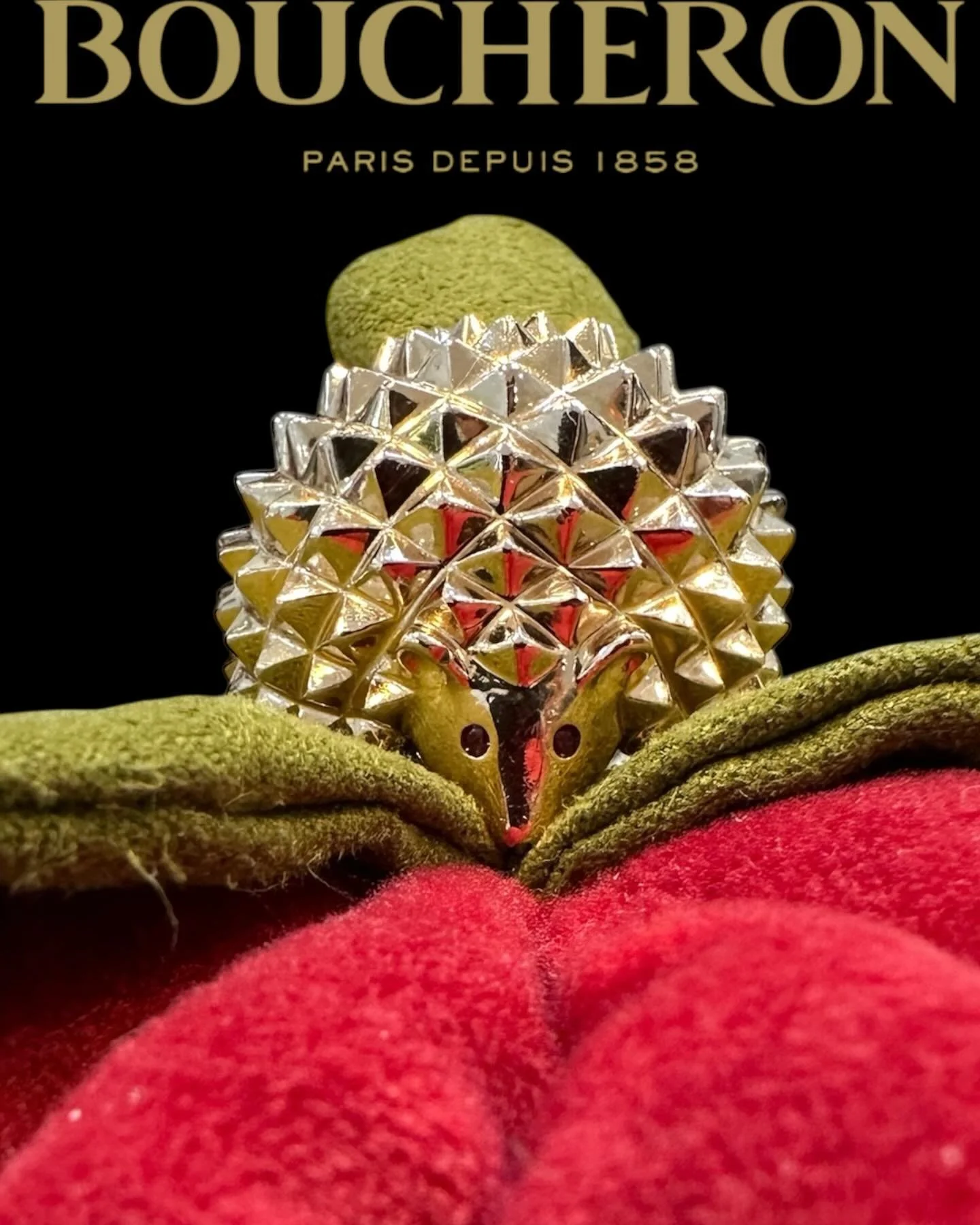 🦔A BOUCHERON ANIMAUX &ldquo;HANS THE HEDGEHOG&rdquo; RING IN 18K ROSE GOLD WITH RUBIES AND BLACK DIAMOND (2018)🦔

From Boucheron&rsquo;s Animaux de Collection

Delicate and playful, Hans, the hedgehog represented by this ring is both rounded and sp