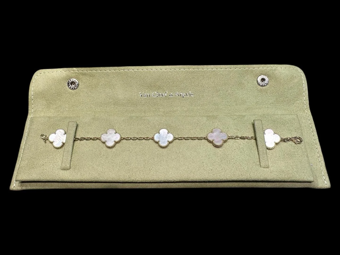 ✨ Vintage Elegance, Timeless Charm ✨

Step into the world of luxury with this stunning Van Cleef &amp; Arpels Alhambra bracelet, a true collector&rsquo;s gem. Crafted in 18k yellow gold and adorned with luminous mother-of-pearl clovers, this iconic p