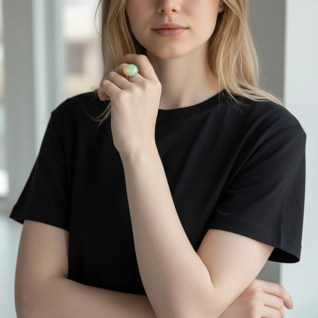 Fiery Jelly Opal Ring in 18k White Gold and Platinum