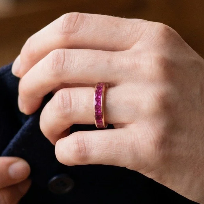 Burma Ruby Full Eternity Ring — 3.30ct — 18k Yellow Gold