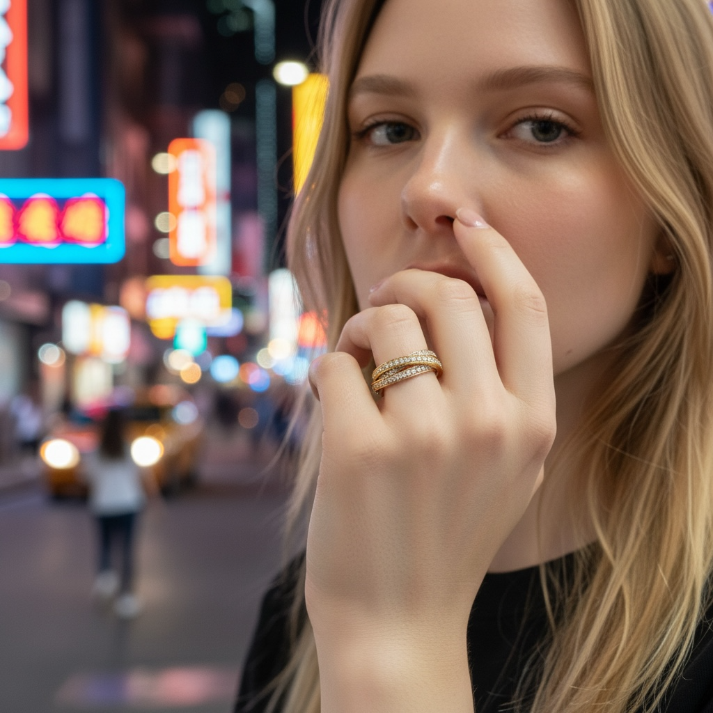 Tri-Colour Diamond Rolling Ring – 18k Gold