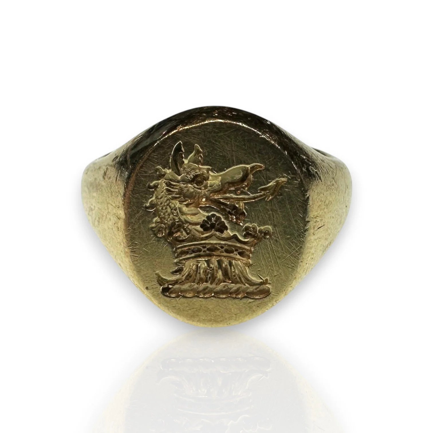 1949 London Hallmarked Heraldic Signet Ring - 18k Yellow Gold