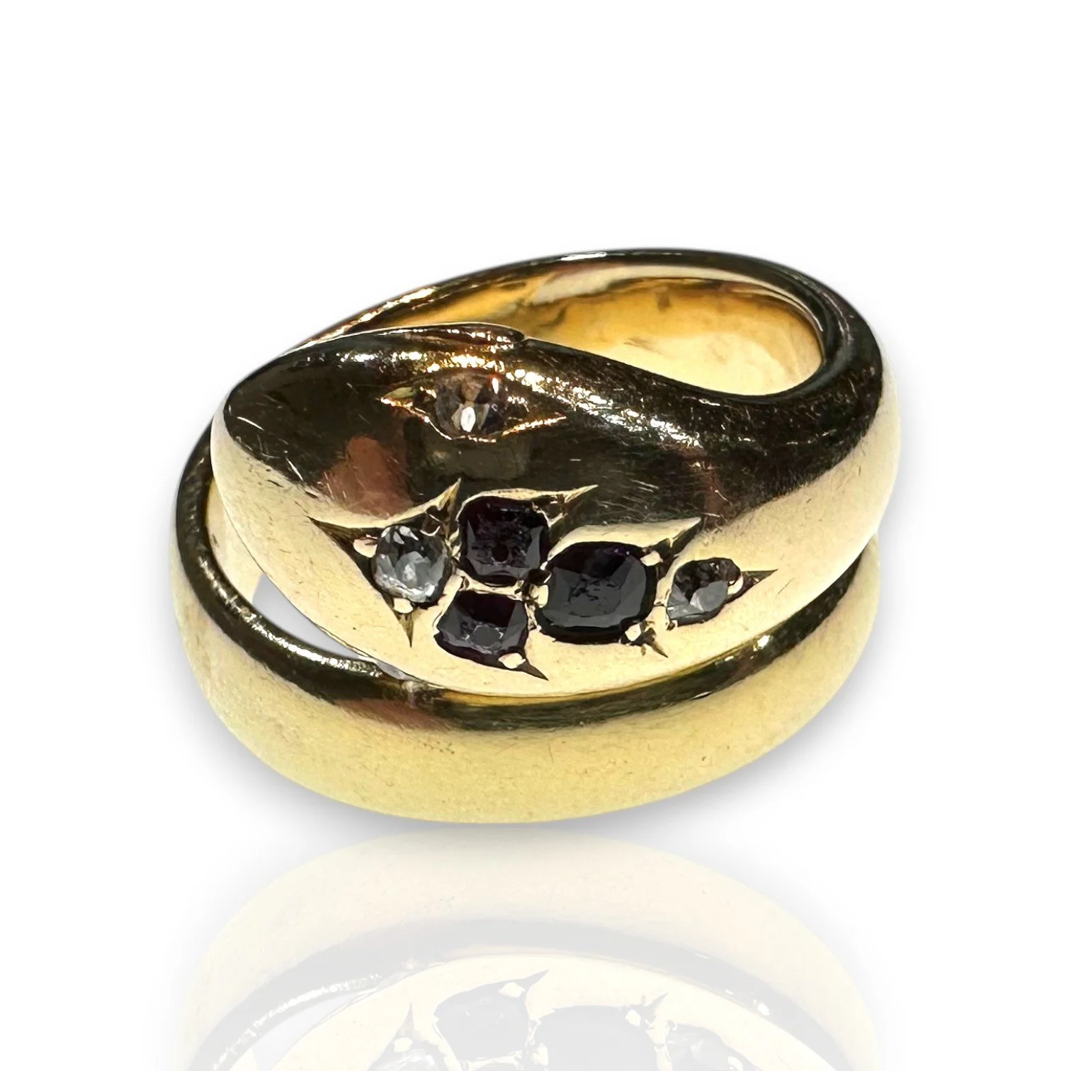 Victorian Elegance Snake Ring with Diamonds & Rubies