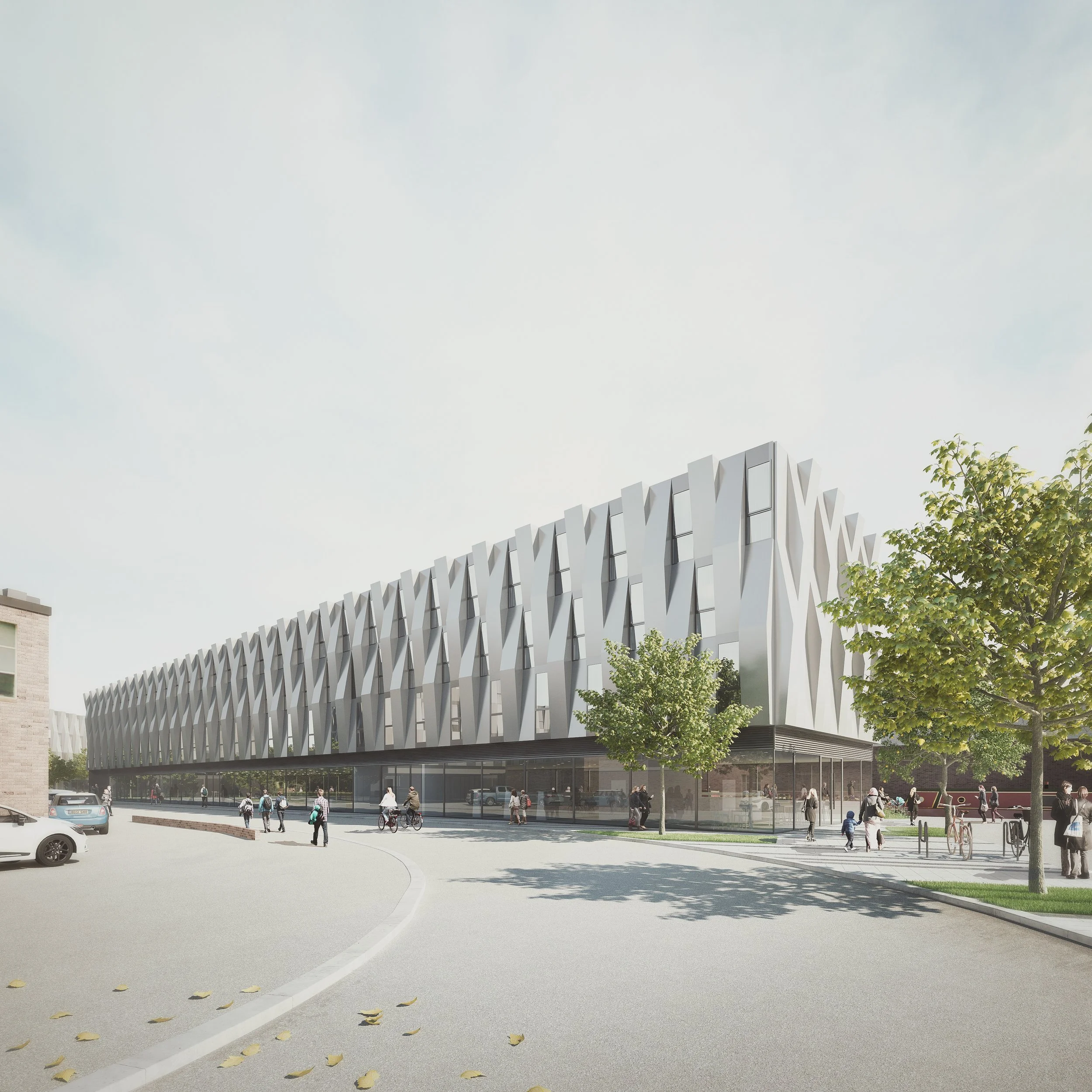 Rickett Architects Ltd — Contemporary building with dynamic facade geometry — architectural frontage designed for urban pedestrian setting