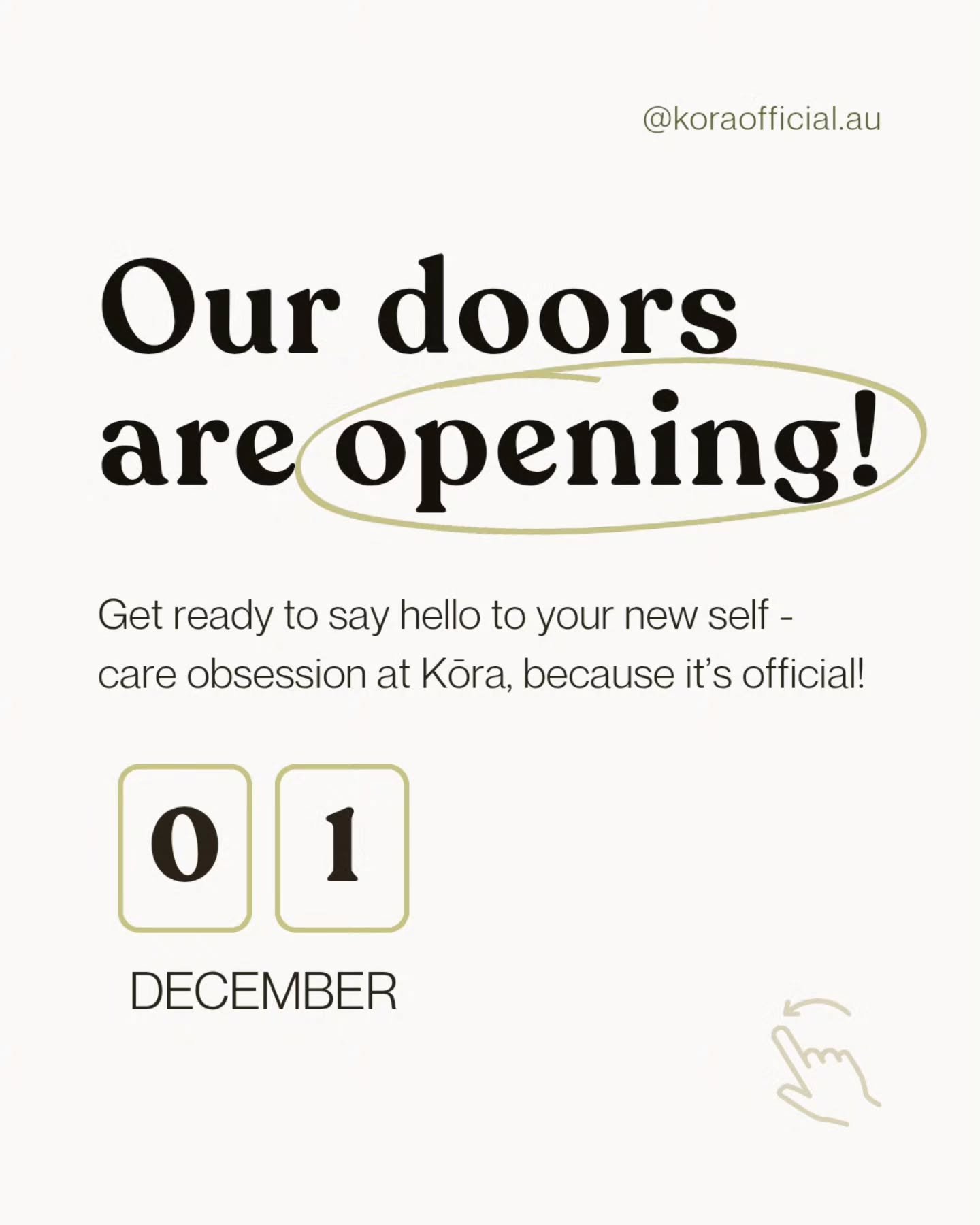 ✨ The wait is officially over! KŌRA OPENS 1 DECEMBER 🎉

Our doors open next week, the studio is looking incredible, and we cannot wait to welcome you into this intentional space for mindful movement, active recovery and your new self-care ritual.

W