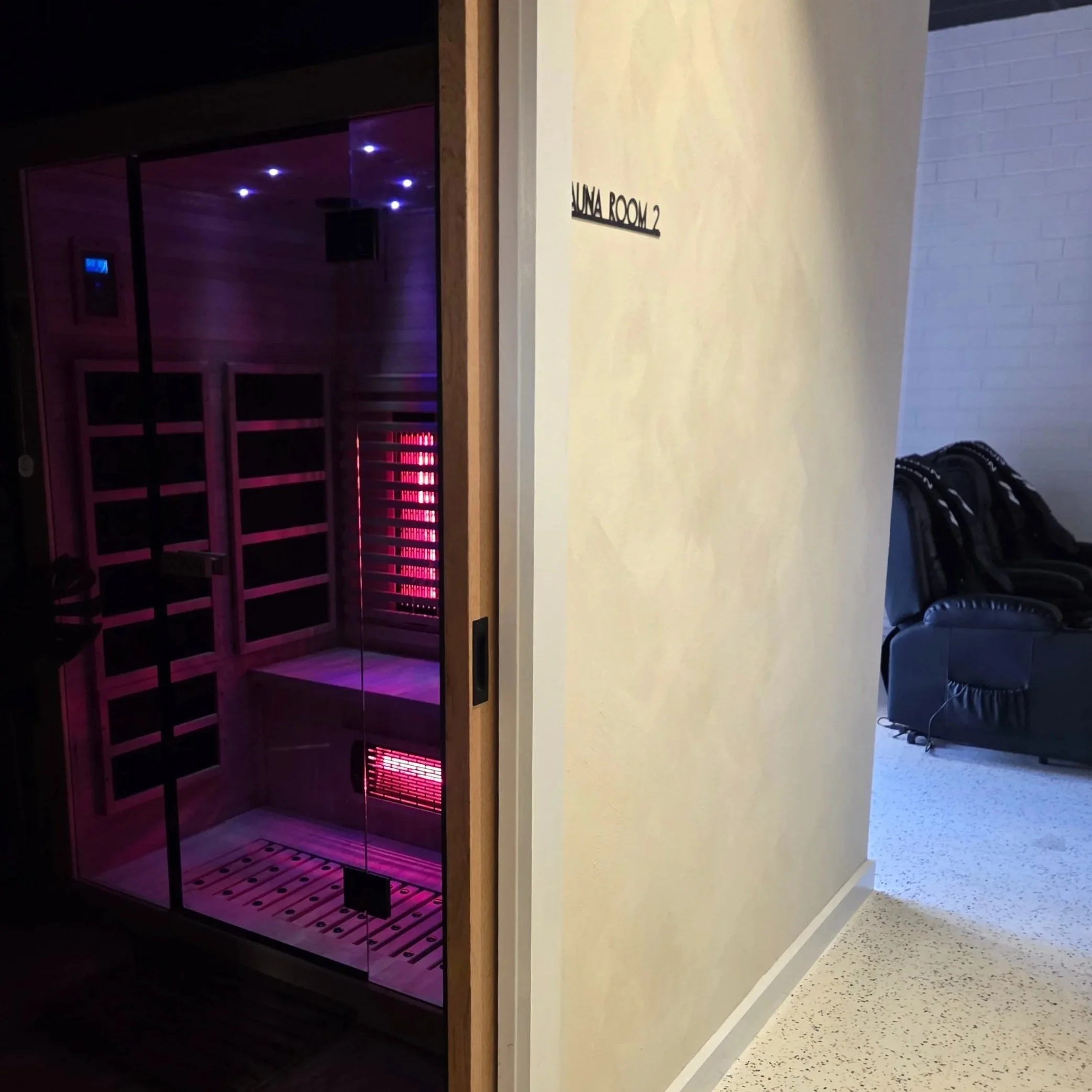 Private infrared sauna room at Kōra Christies Beach