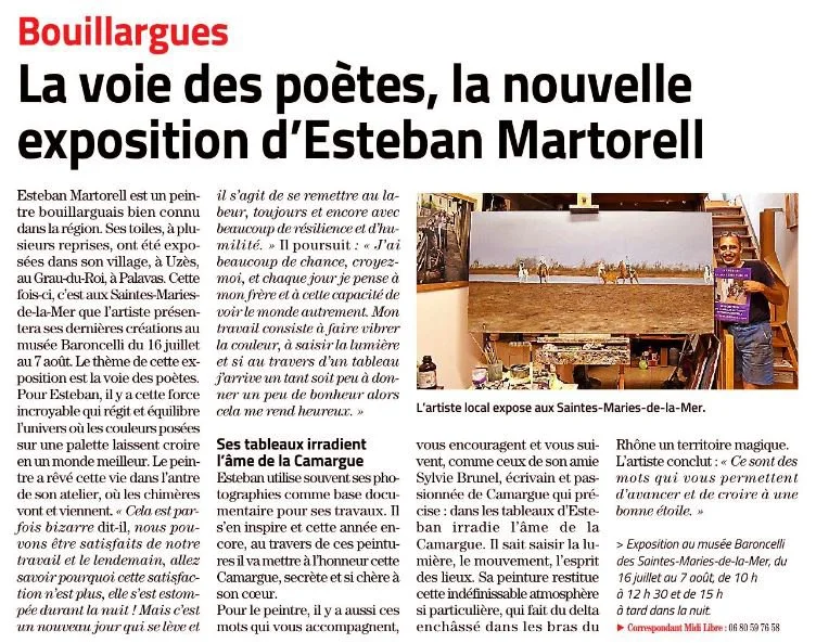 Article de presse. Esteban Martorell exposition aux Saintes-Maries-de-la-Mer