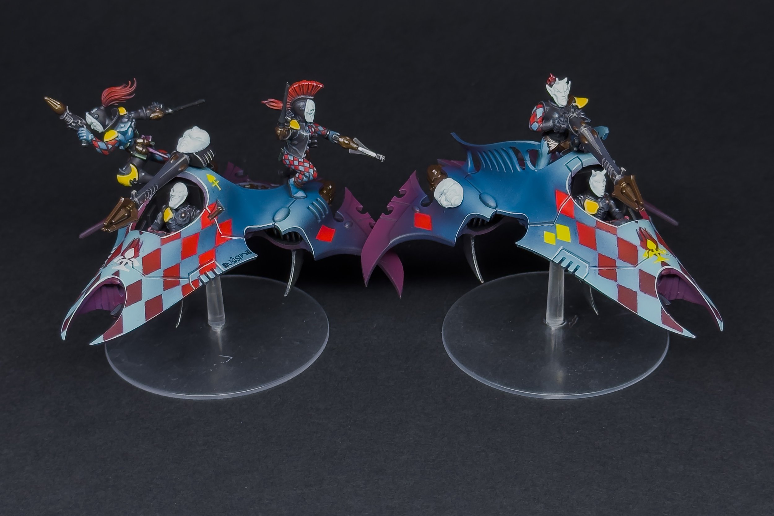Harlequins, Starweaver, Skyweaver, Venoms, Conversion, Troops, Checker paterns, commission, commande de peinture, tabletop+ level, warhammer, warhammer 40 000, warhammer 40k, falcon miniatures