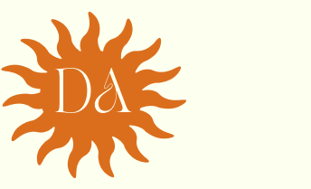 A logo with a sunburst design in orange surrounding the initials 'D' and 'A' in white.