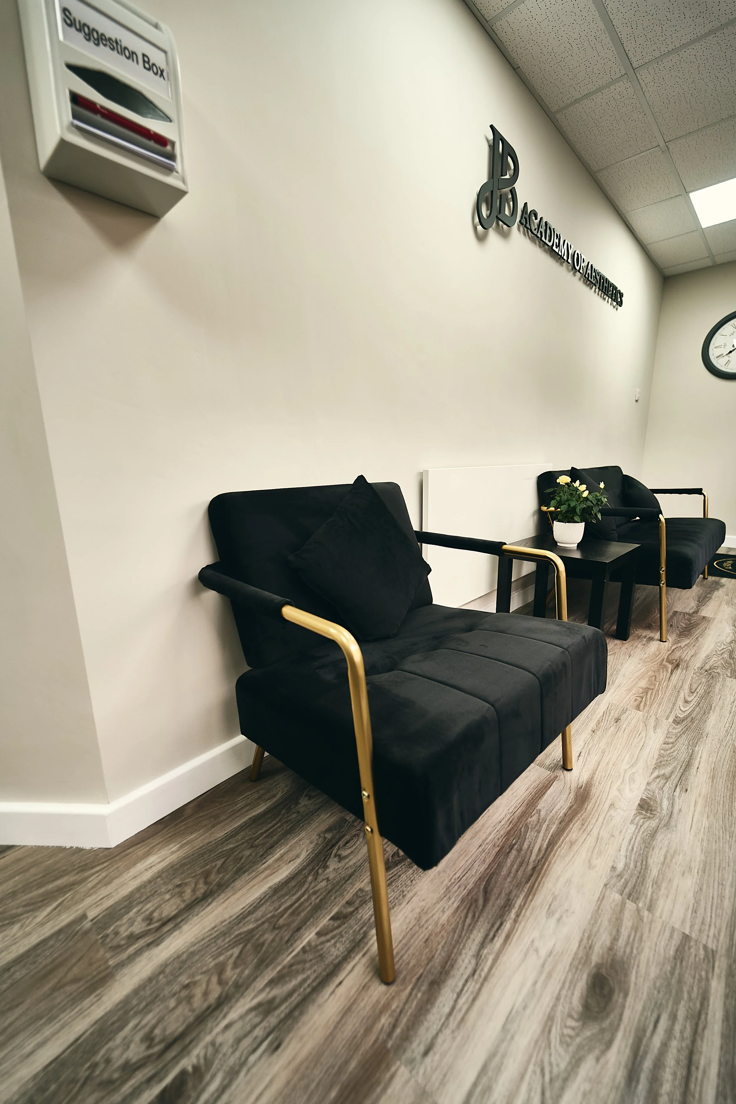 seating area, waiting area at JB Academy of Aesthetics, Kirkintilloch Glasgow
