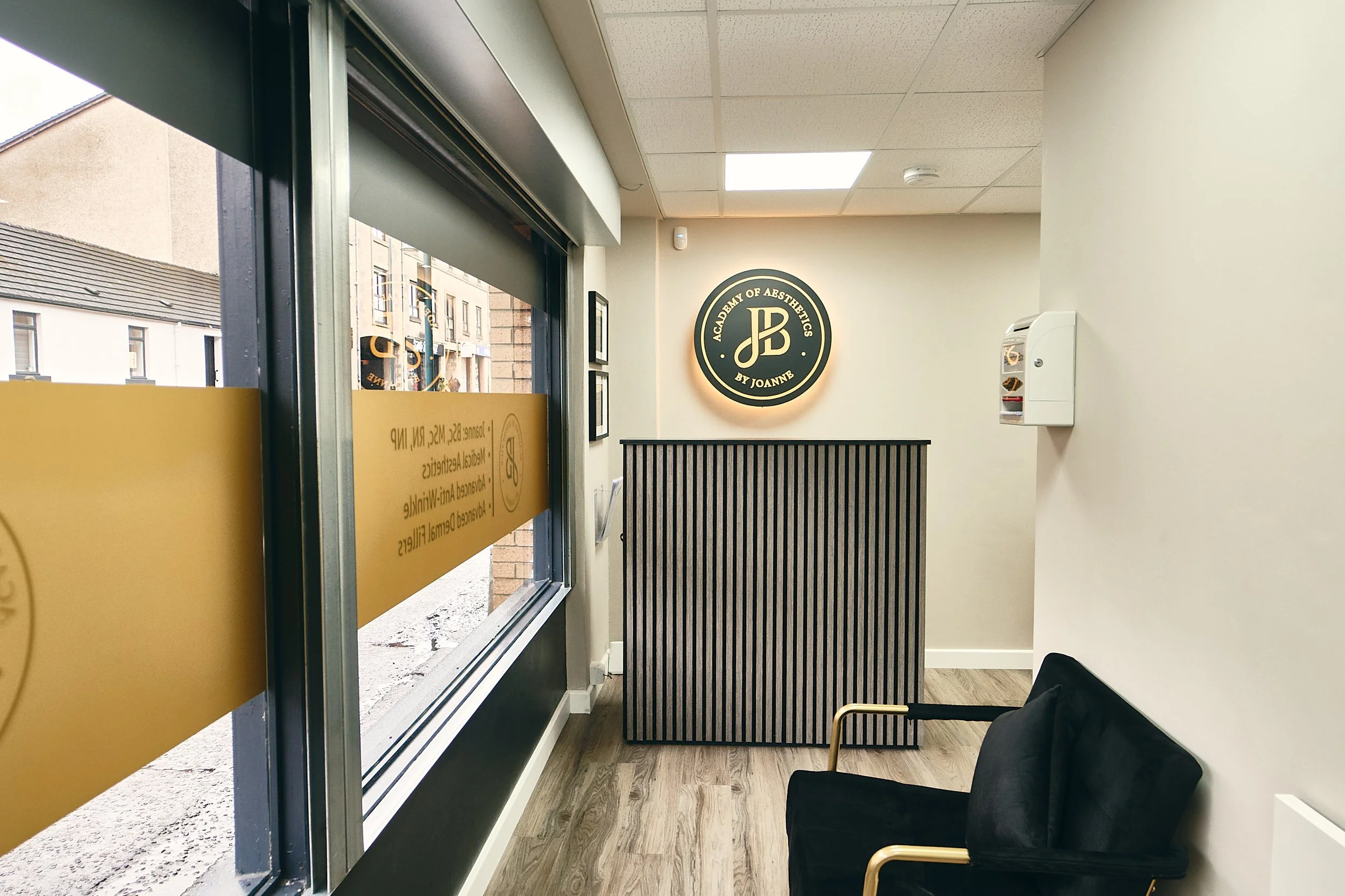 reception area at JB Academy of Aesthetics, Kirkintilloch Glasgow