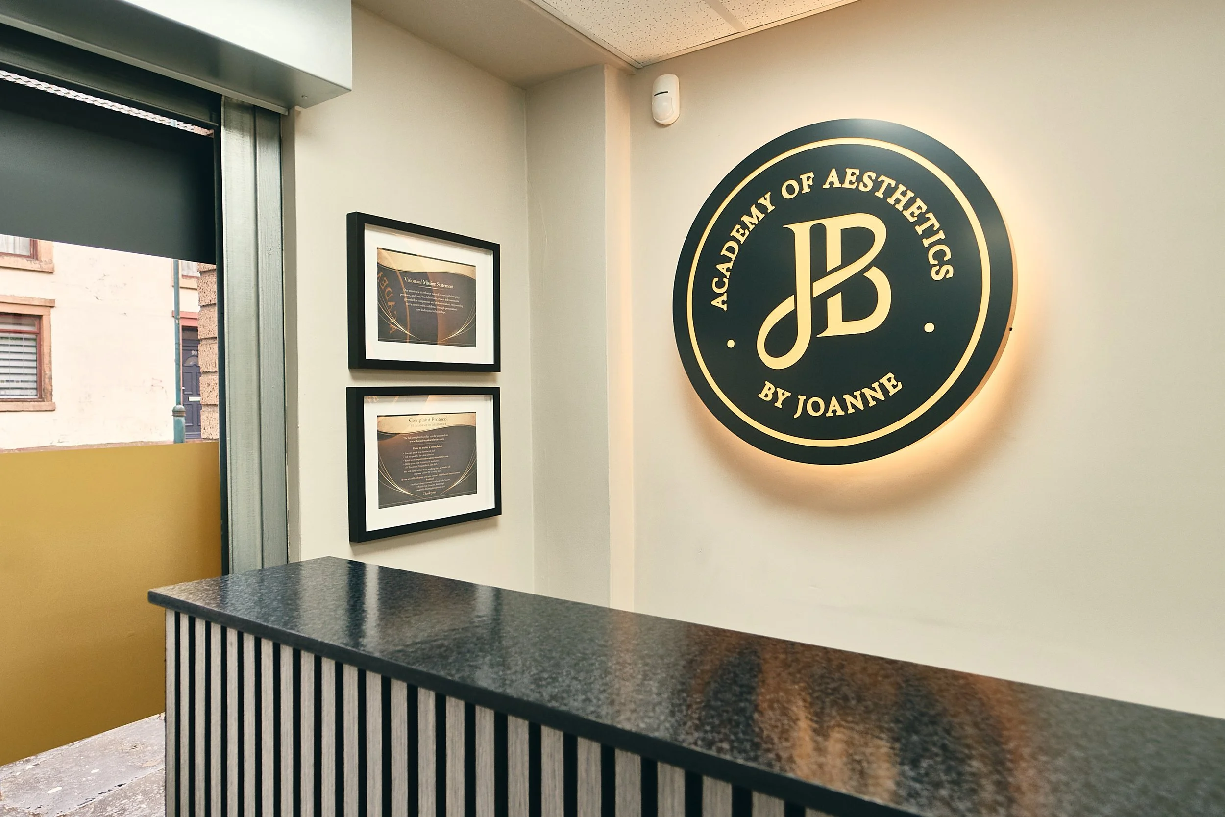 reception area of JB Academy of Aesthetics, Kirkintilloch Glasgow