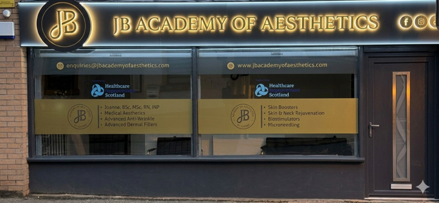 external image at night of clinic frontage, JB Academy of Aesthetics, Kirkintilloch Glasgow