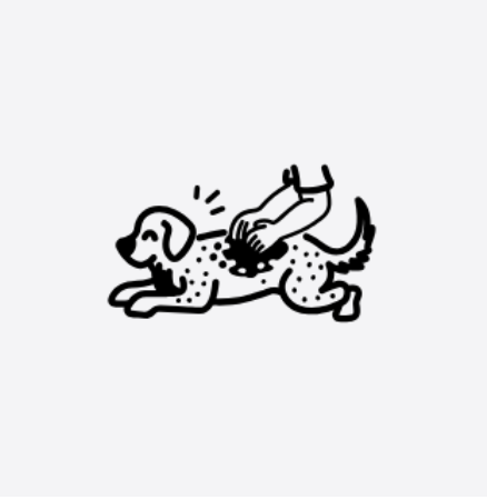 Illustration of a person giving a massage to a dog lying on the ground