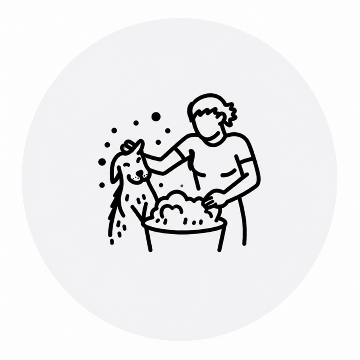 Illustration of a person giving a massage to a dog in a tub, labeled 'Dog Massage icon'.