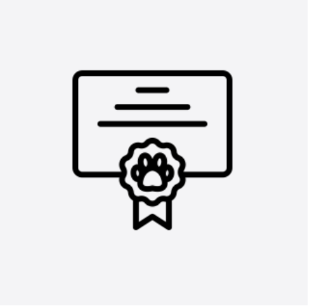 Icon of a certificate with a paw print emblem and ribbon