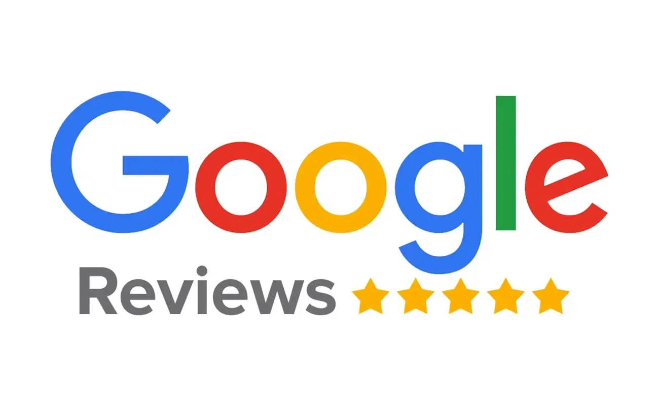 Google Reviews logo with five gold stars below the text.