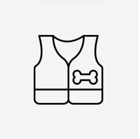 Line drawing of a dog rescue vest with a bone emblem on the front.