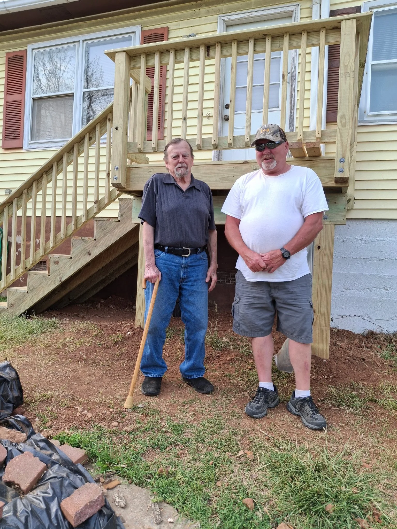 We do service projects too. Like building a new deck for this gentlement. `