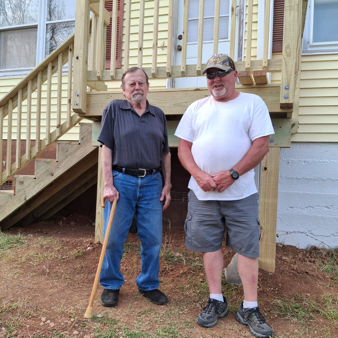 We do service projects too. Like building a new deck for this gentlement. `