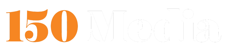 Text reading '150 Media' in orange and white on a black background.