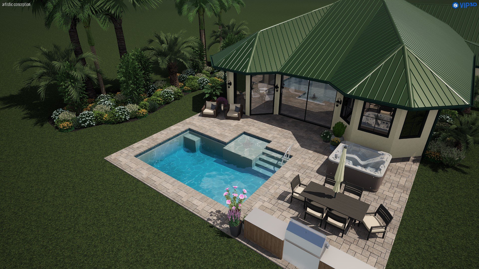 Hang 10 Pools 3D Designs Created in Pool Studio Rendering Software. Not AI.