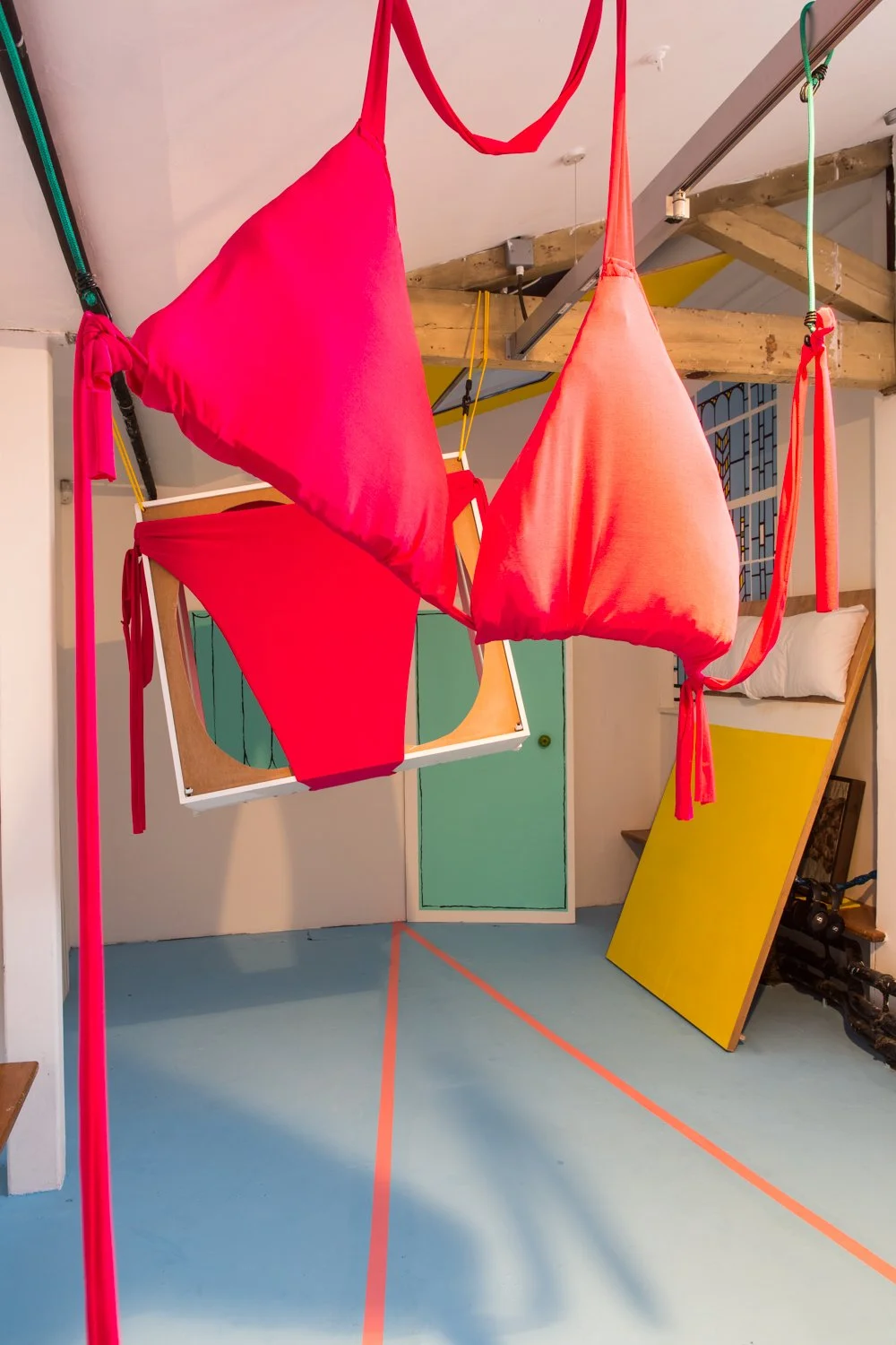 through the flesh-tone scenario, the imported combi-boudoir, installation view at Invites series, Zabludowicz Collection, 2013