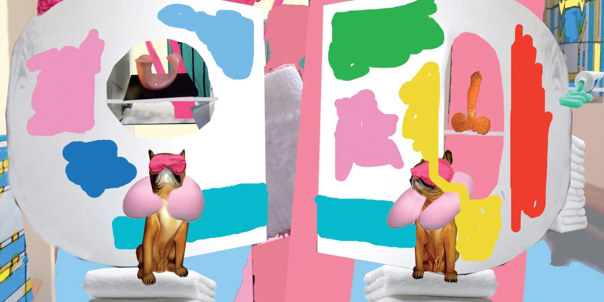 through the flesh-tone scenario, the imported combi-boudoir, artist's working collage