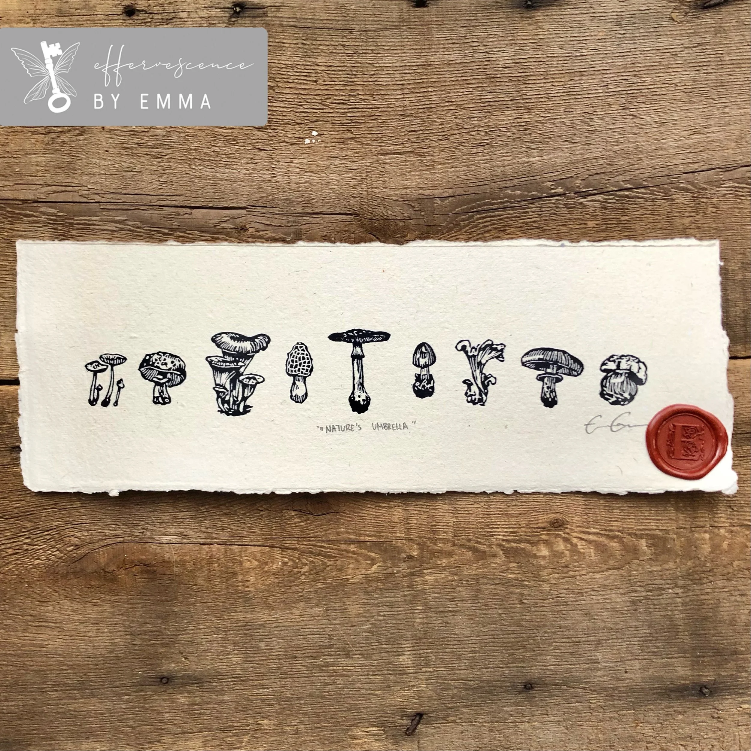 Linoleum Handmade Mushroom Study Print on Handmade Paper