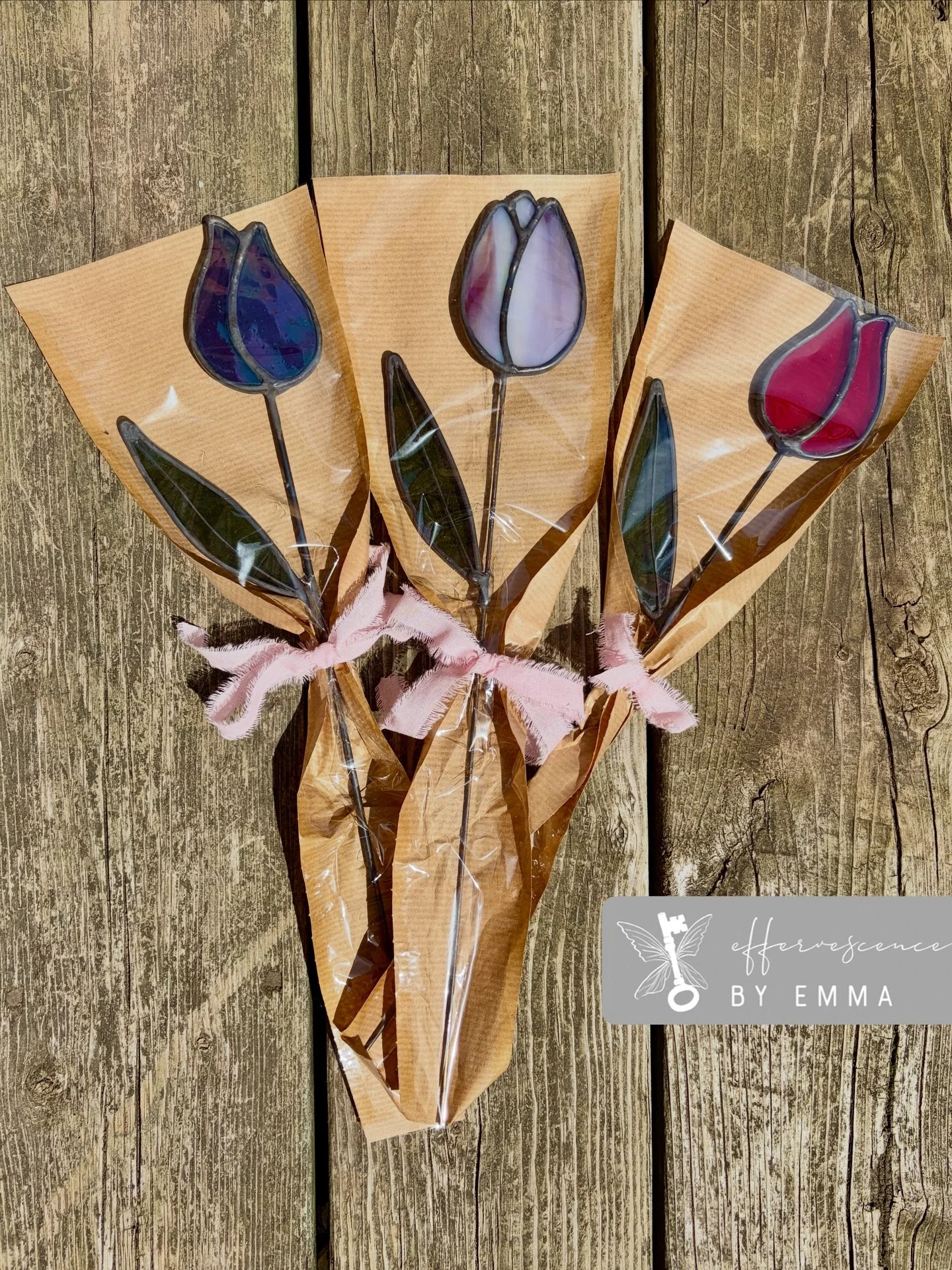 How adorable is this wrapping!! Available 📍Trinity Bellwoods park on MAY 10th. 
If you are in the Toronto and GTA area and are interested in purchasing one before Mother&rsquo;s Day DM me and we can arrange pickup!
#tulip#stainedglasstulip#stainedgl