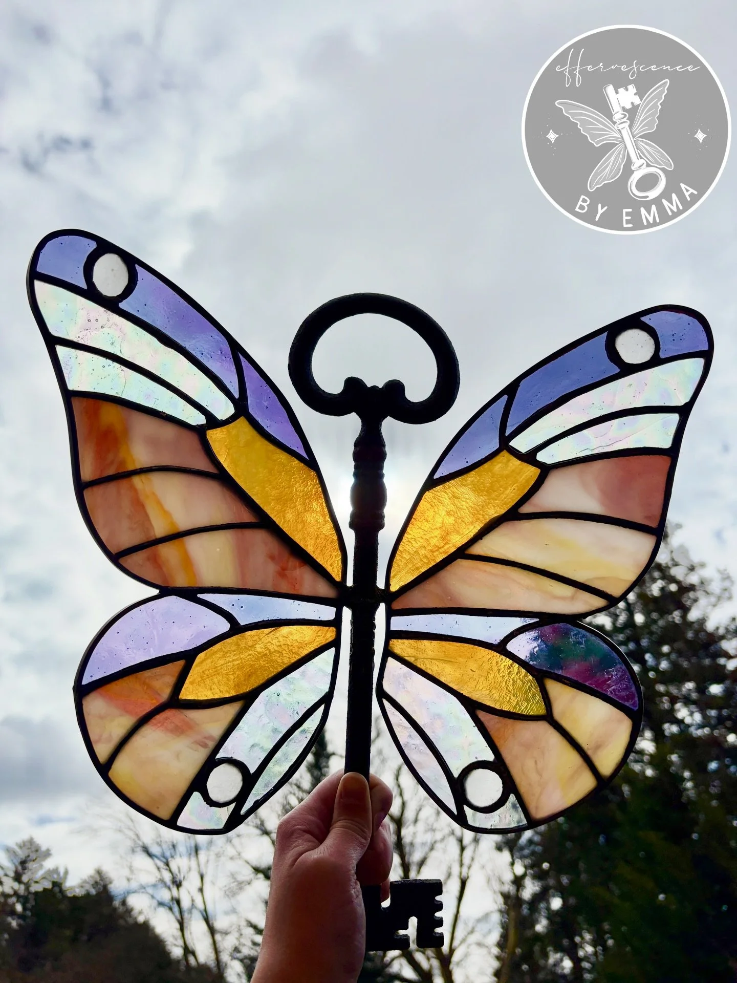 🦋🗝️ she is available June 14! 📍Trinity Bellwoods. Snatch her up before she is gone!
&bull;
#stainedglassbutterfly#lostart#artisanmade#torontoartisan#stainedglassartist