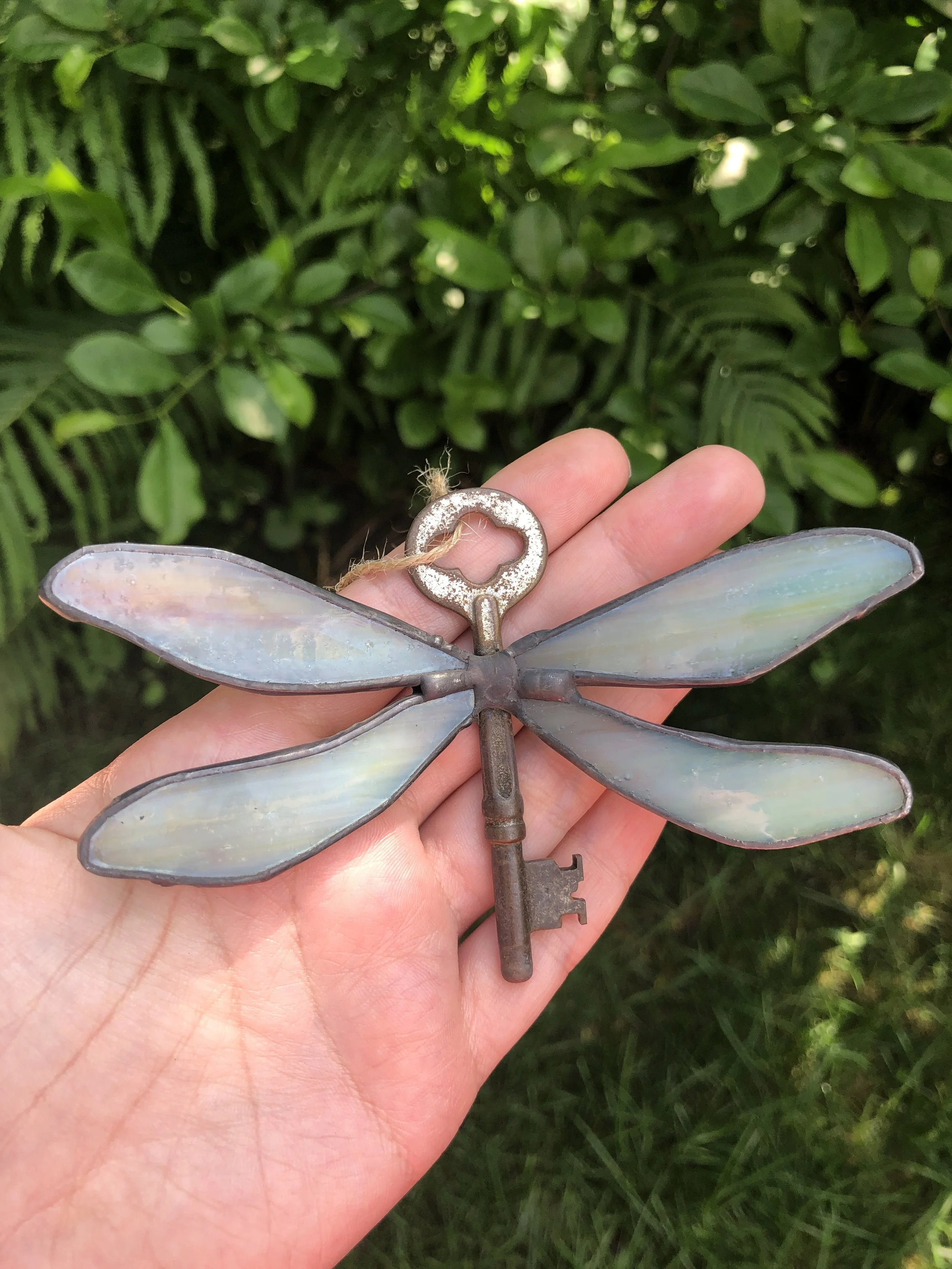 Stained Glass Antique Key Dragonfly