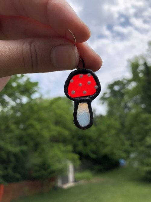Stained Glass Mushroom Earrings With Dots