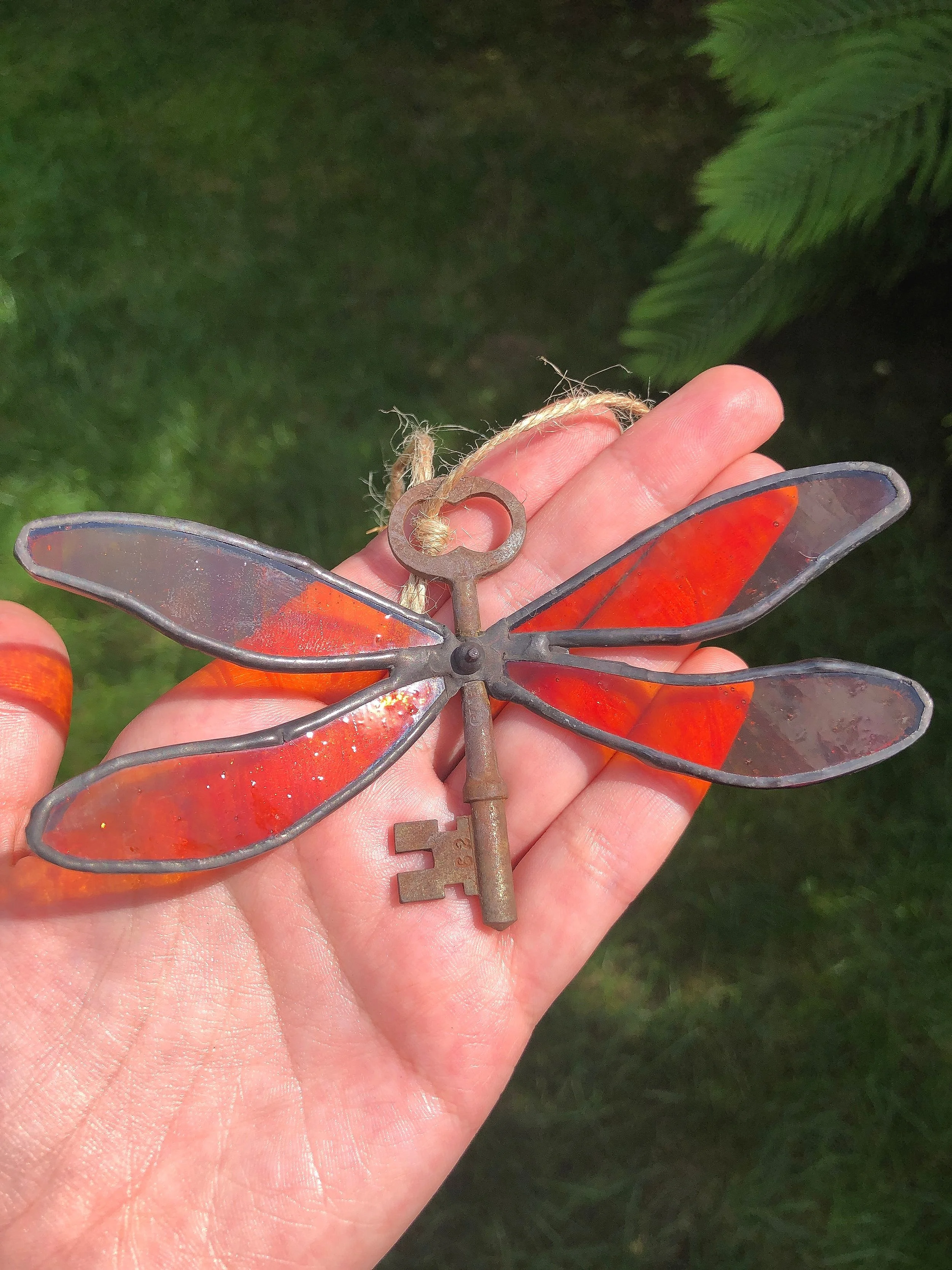 Stained Glass Antique Key Dragonfly