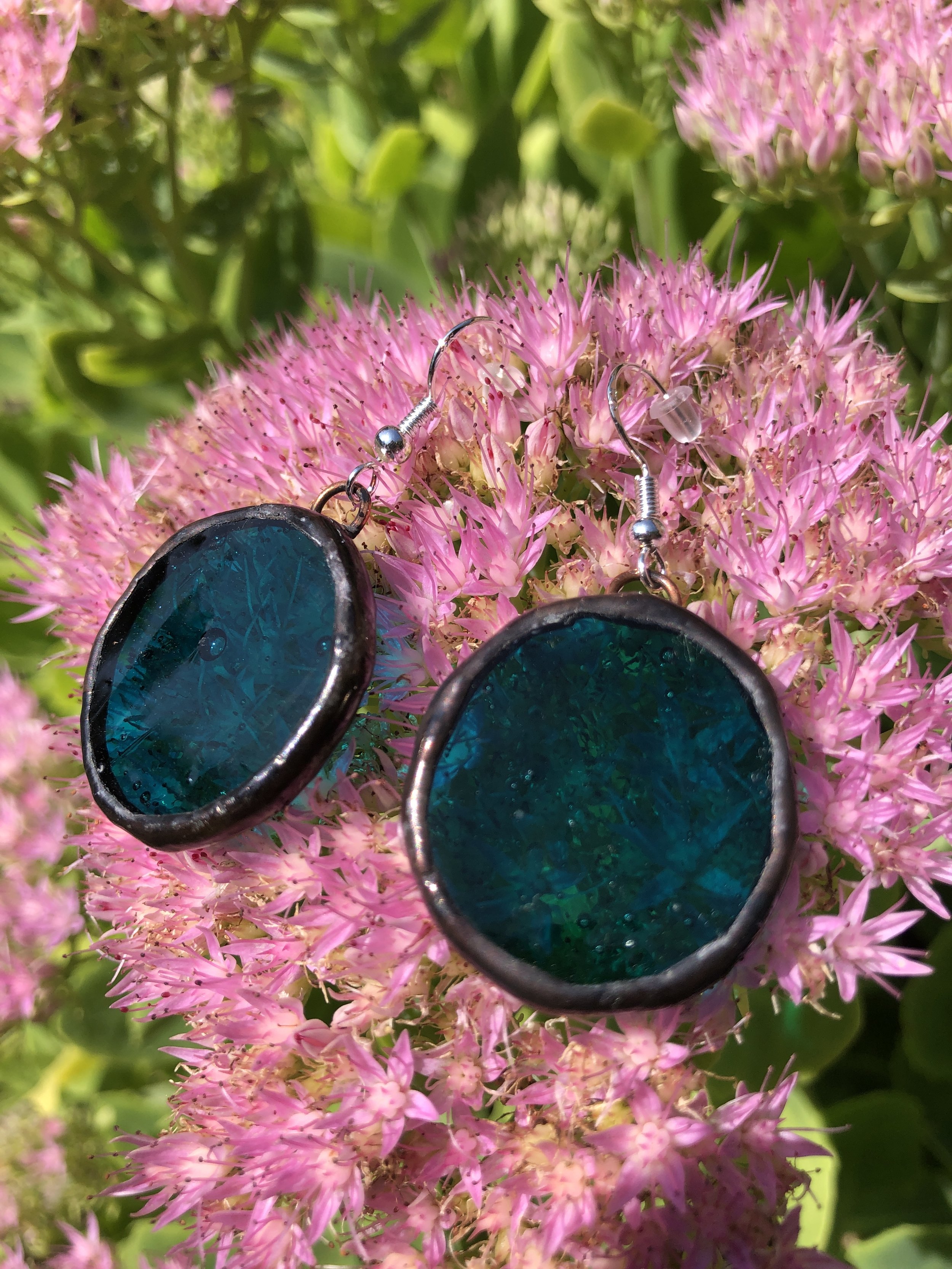 Blue/Teal Stained Glass Earrings – teal Glow, Handmade with Sterling Silver Hooks, Hypoallergenic, Unique Gift for Her