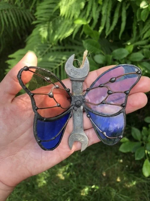 Stained Glass Antique Wrench Butterfly