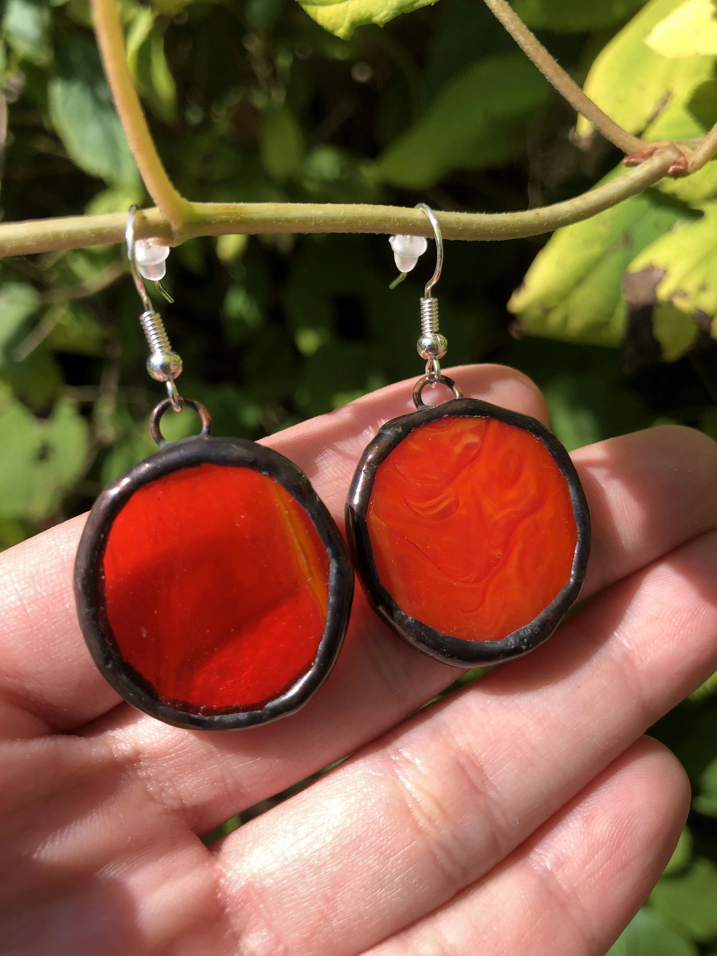 Orange Stained Glass Earrings – Orange Glow, Handmade with Sterling Silver Hooks, Hypoallergenic, Unique Gift for Her