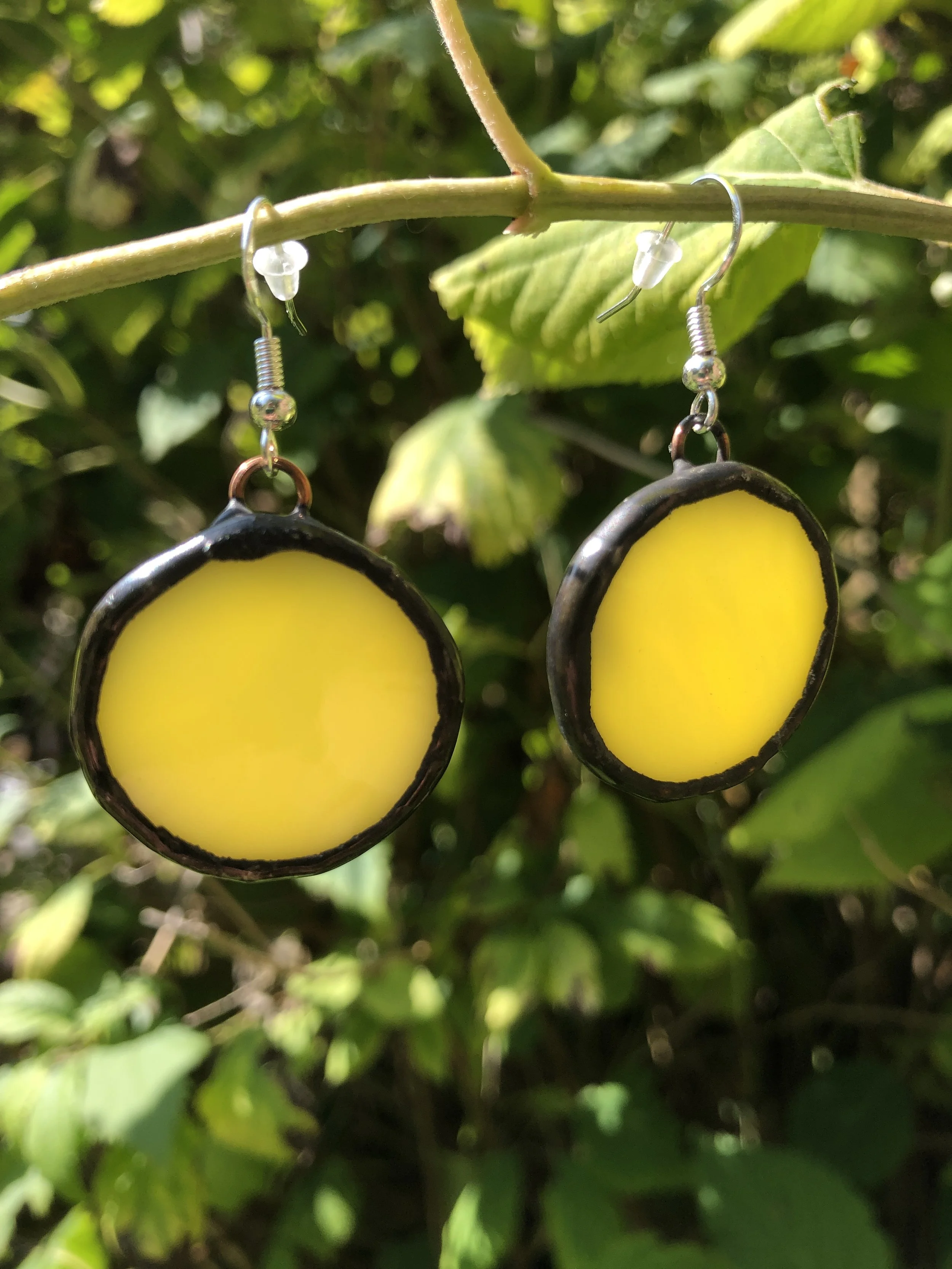 Yellow Stained Glass Earrings – Yellow Glow, Handmade with Sterling Silver Hooks, Hypoallergenic, Unique Gift for Her