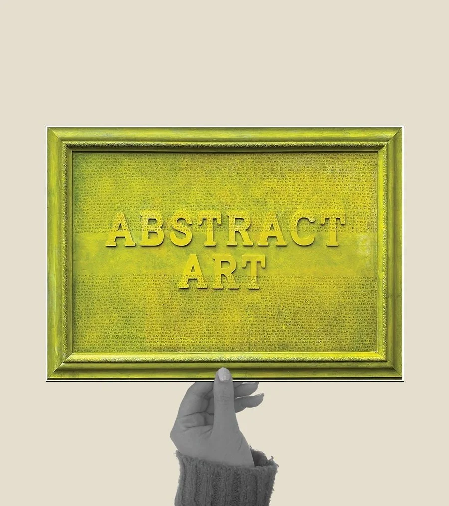 Green monochromatic abstract art painting with bold text “abstract art.”