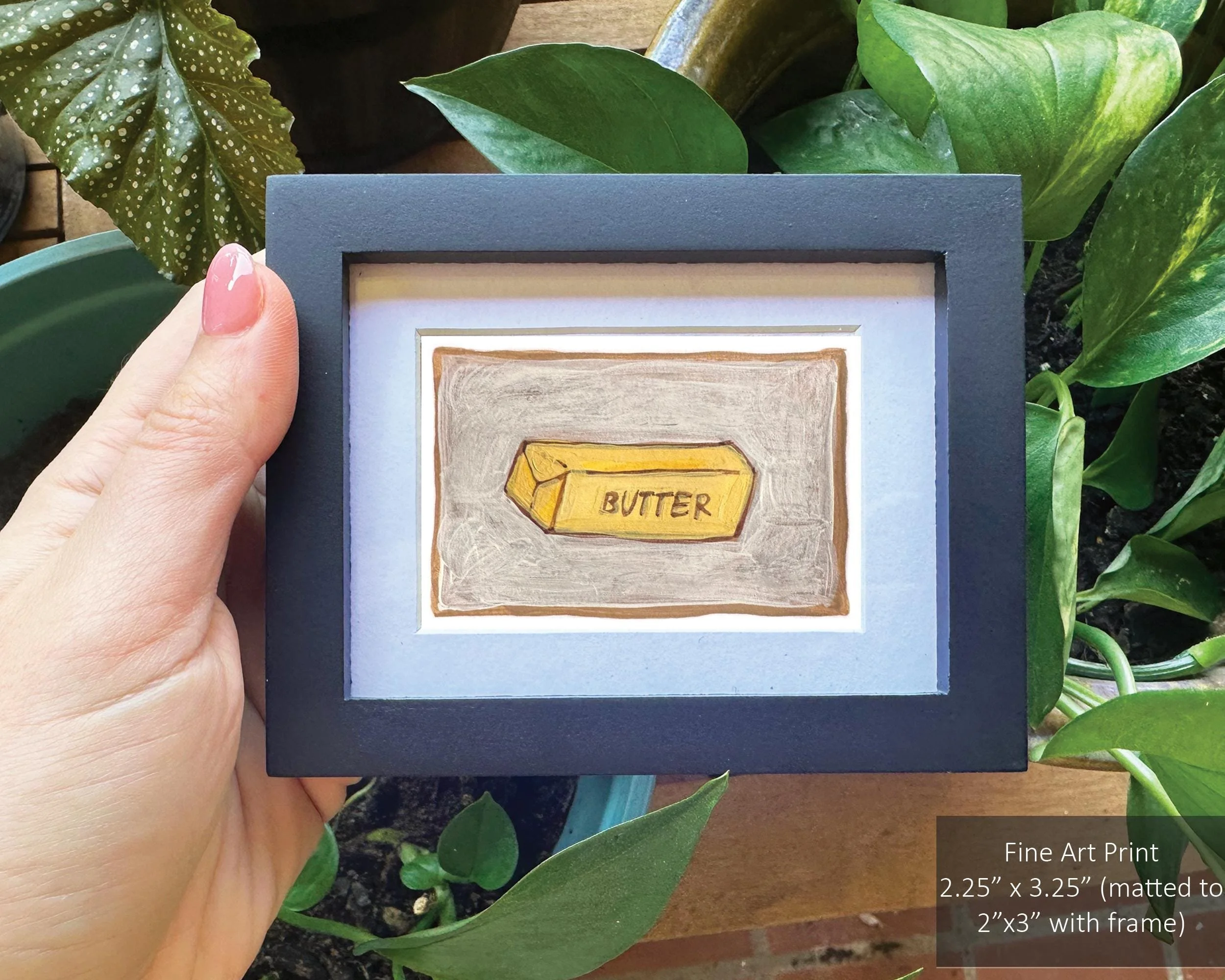 Vintage butter-themed art print with retro design elements.