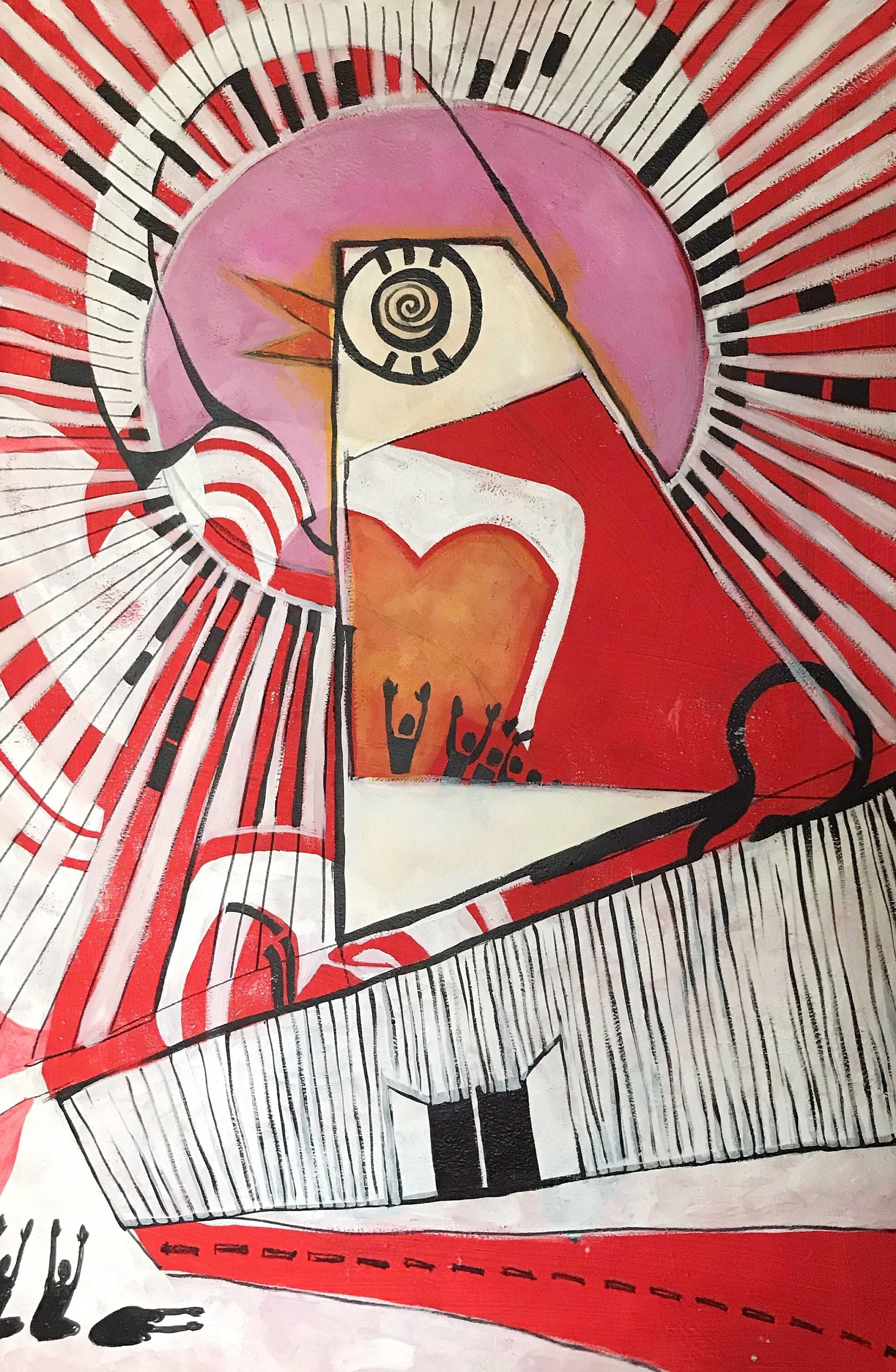 Funky eclectic painting of the KFC Big Chicken landmark in Marietta, Georgia.