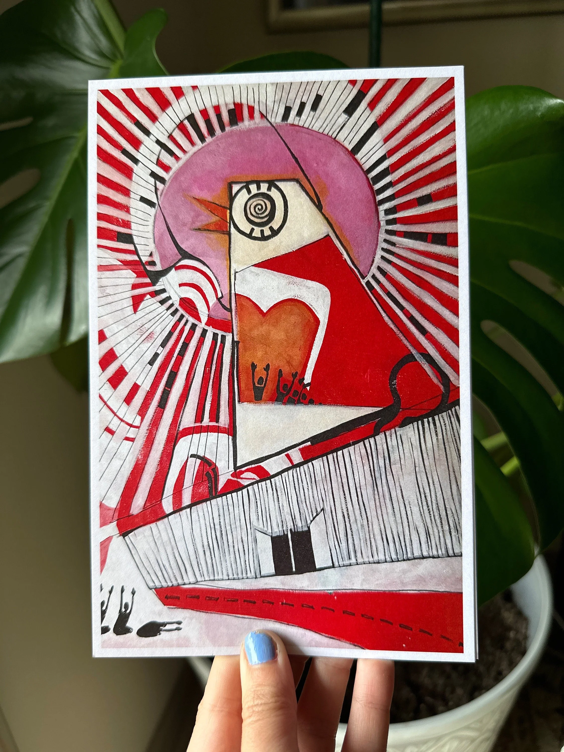Funky eclectic painting of the KFC Big Chicken landmark in Marietta, Georgia.