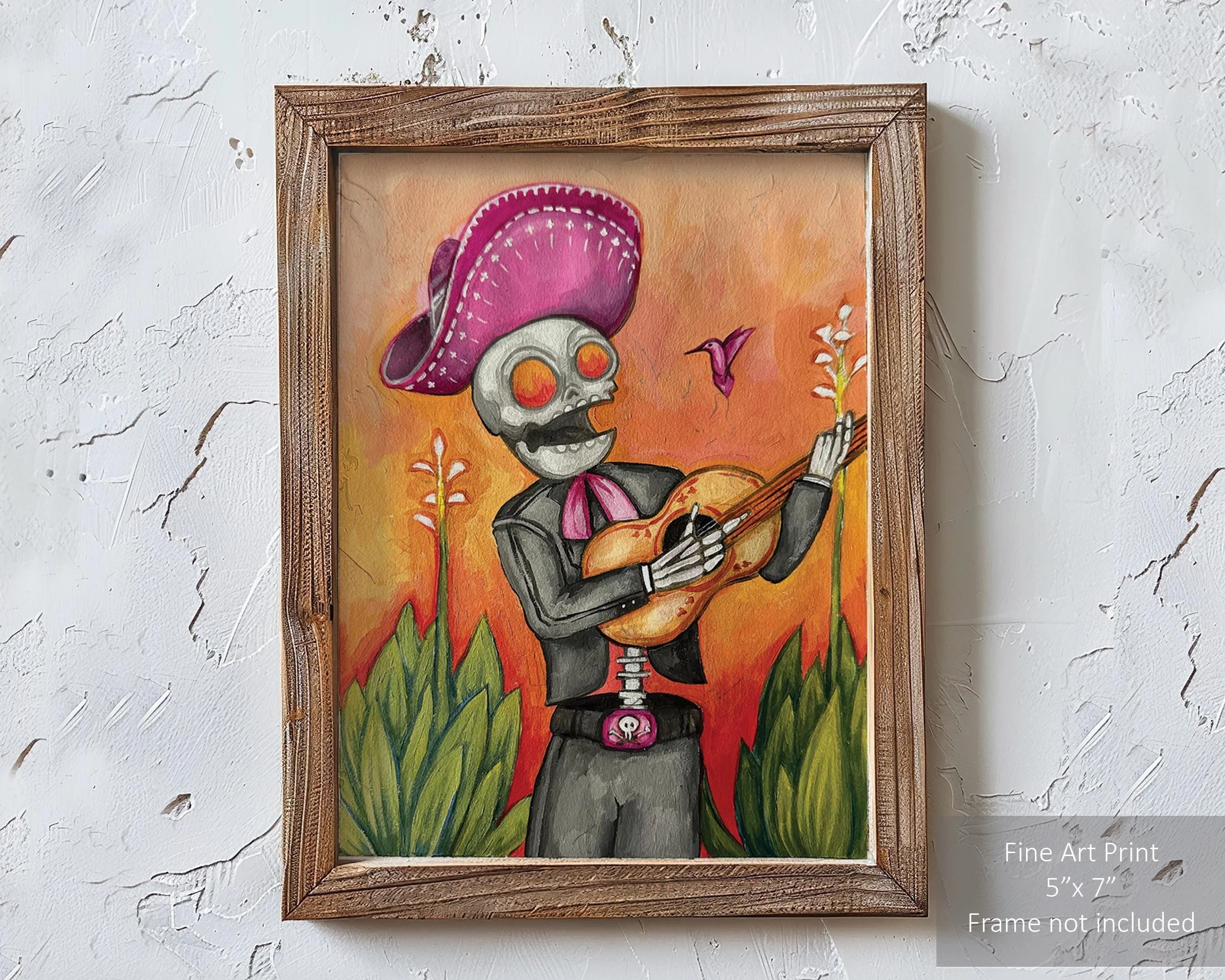 Colorful Día de los Muertos themed painting with vibrant skull and floral motifs.