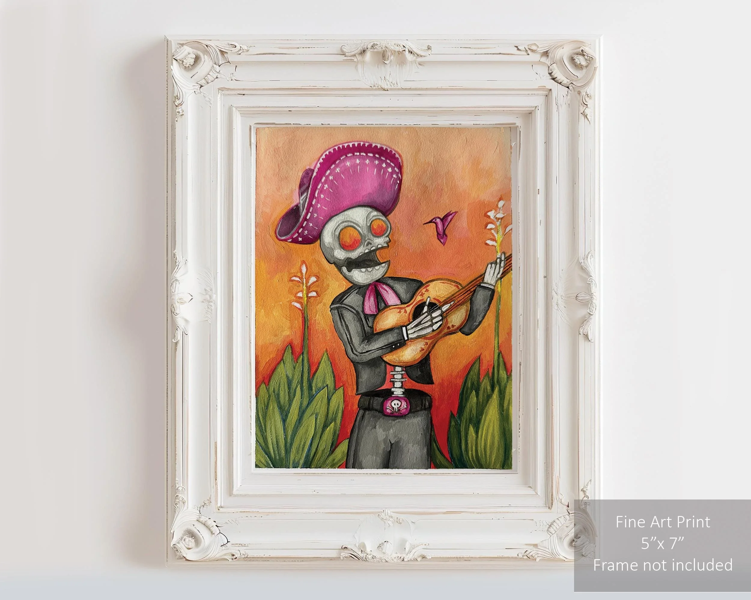 Colorful Día de los Muertos themed painting with vibrant skull and floral motifs.