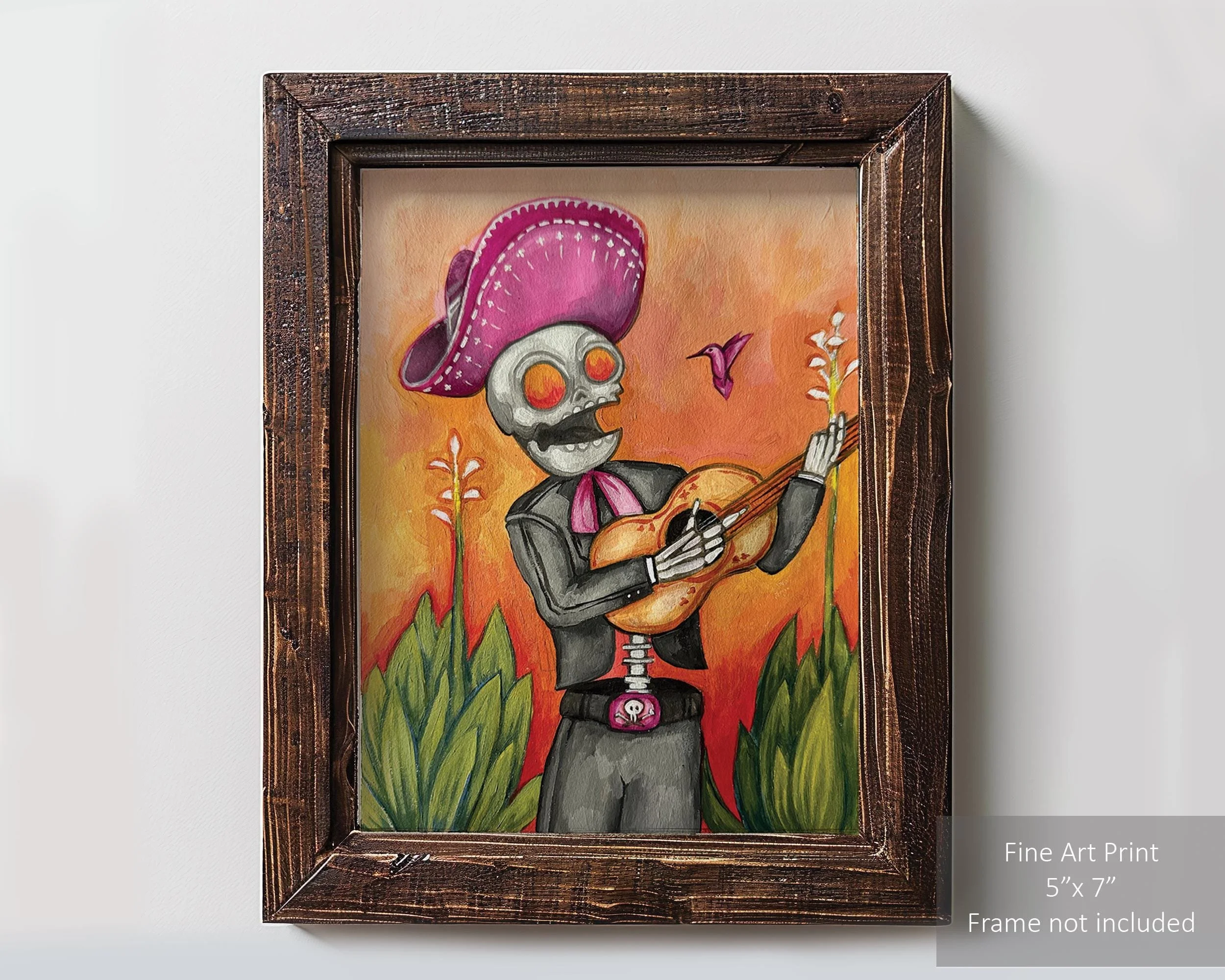Colorful Día de los Muertos themed painting with vibrant skull and floral motifs.