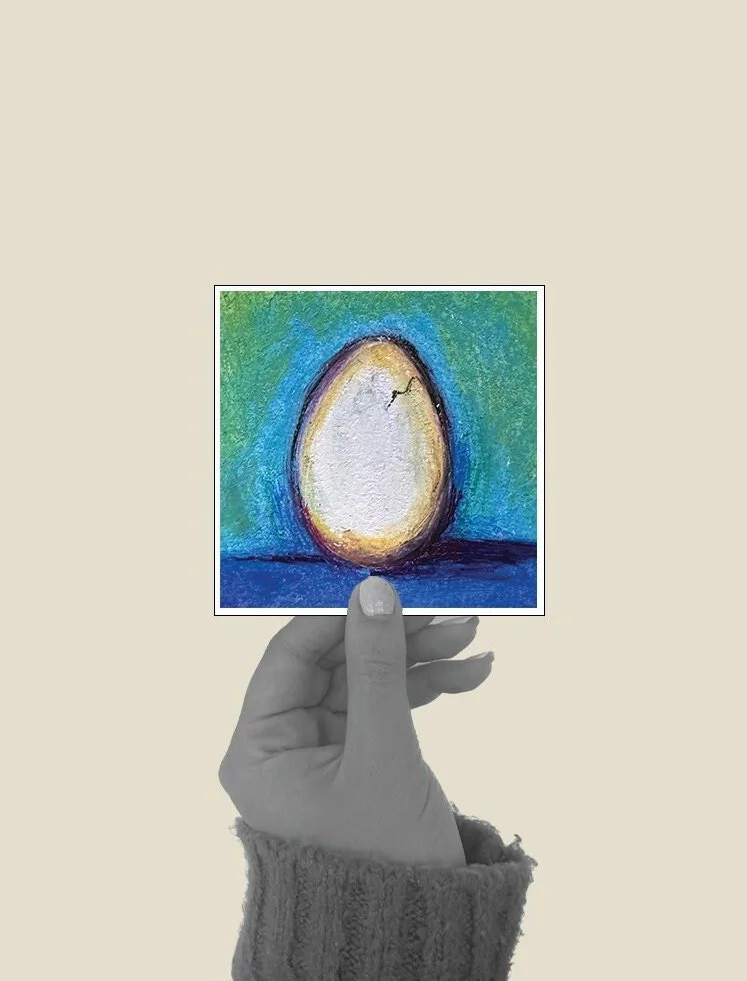 Single egg illustration on a solid blue background.