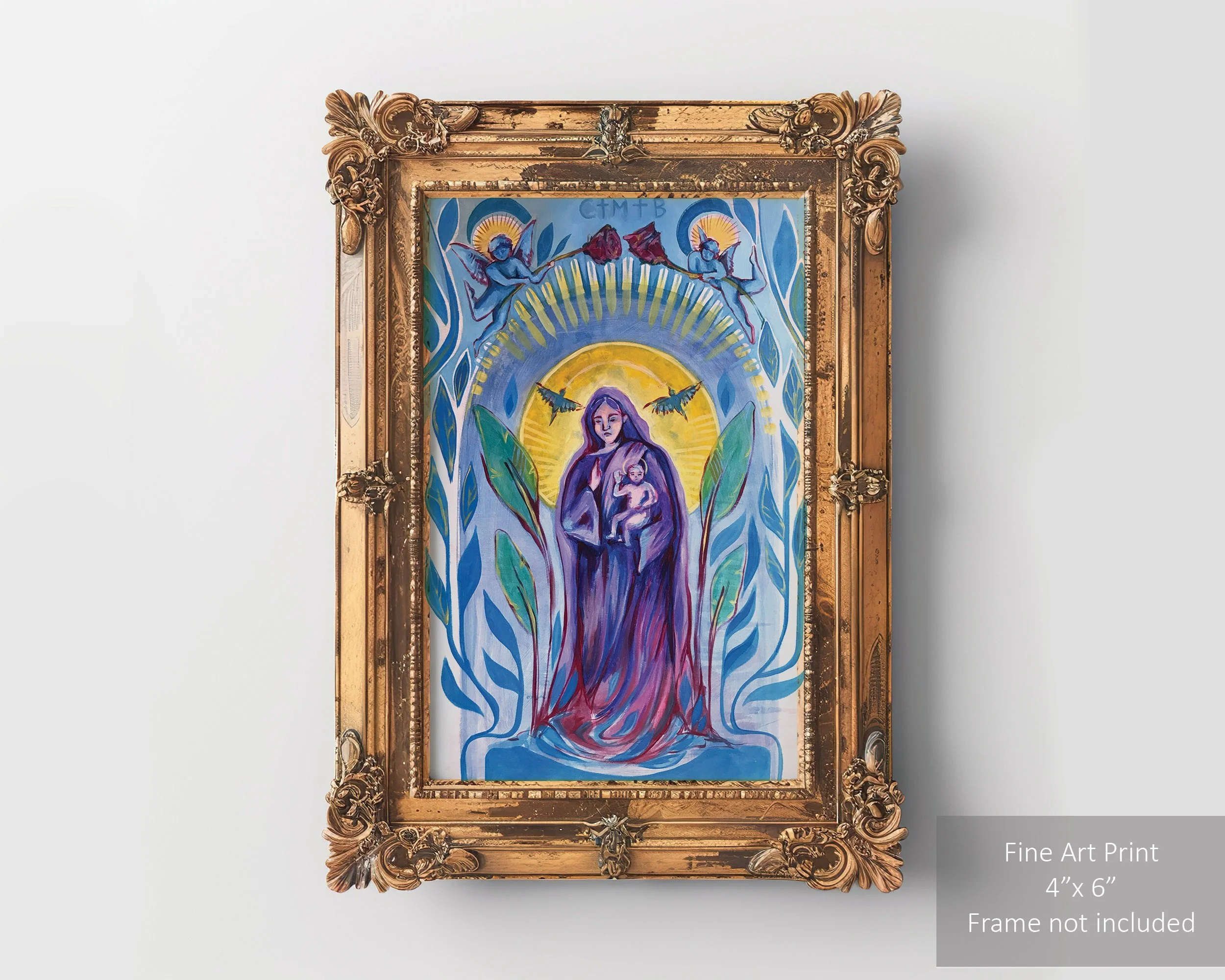 Colorful painting of Mary with rich hues and artistic flair.