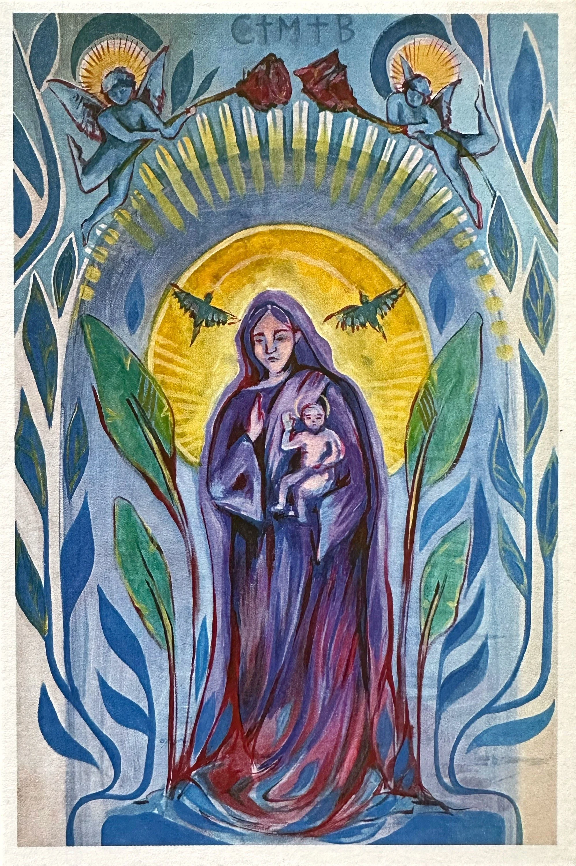 Colorful painting of Mary with rich hues and artistic flair.