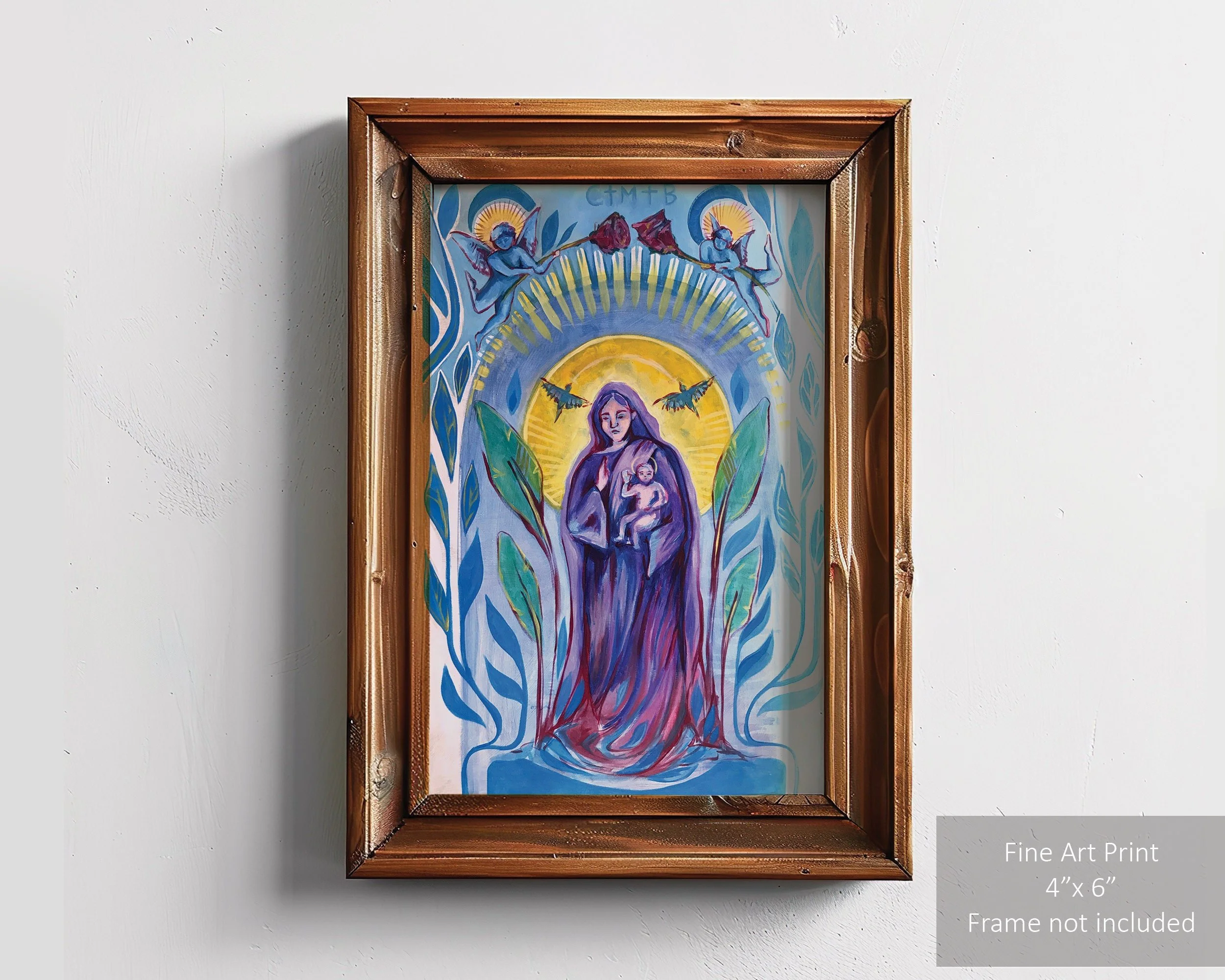 Colorful painting of Mary with rich hues and artistic flair.